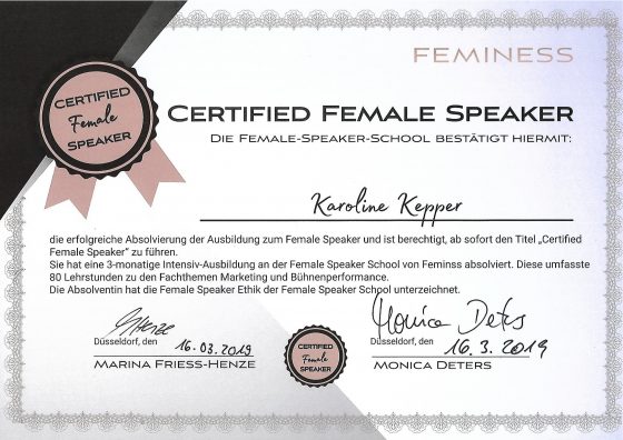 Unternehemensberatung: Zertifikat Female Speaker